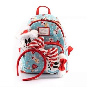 Loungefly Disney Snowman Mickey and Minnie Mouse Mini Backpack & Ears Headband